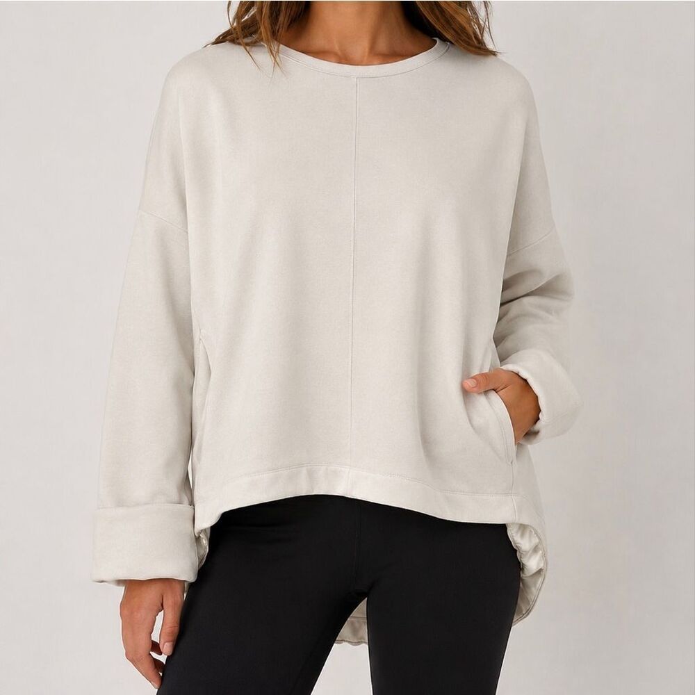 Athleta Cream Cozy Fleece Pullover Sweatshirt Size S Soft Lounge Athleisure